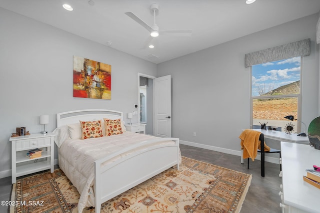 10465 E Ocotillo Rim Trl, Vail, AZ 85641 - bedroom featuring recessed lighting, baseboards, finished concrete floors, a desk, and a ceiling fan