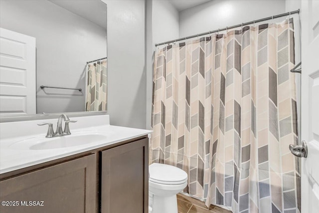 10094 N Cardon Grande Trl, Marana, AZ 85653 - bathroom featuring vanity, toilet, and a shower with curtain
