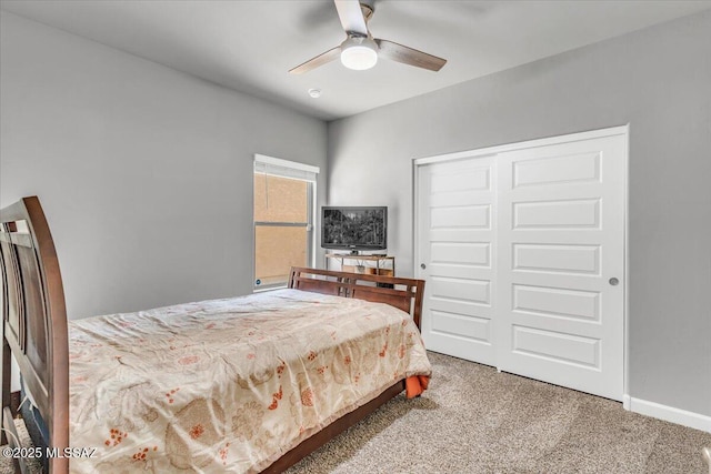 10094 N Cardon Grande Trl, Marana, AZ 85653 - bedroom featuring carpet floors, a closet, a ceiling fan, and baseboards