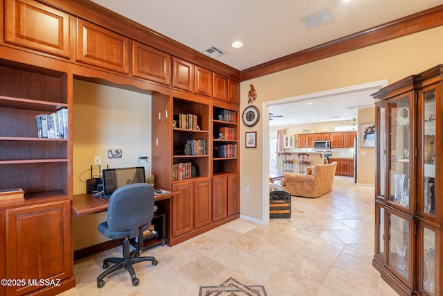 2337 S Via Vespucci, Green Valley, AZ 85614 - home office featuring crown molding, recessed lighting, and baseboards