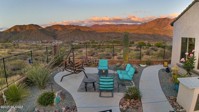 66450 E Sundance Pl, Saddlebrooke, AZ 85739 - view of patio with a mountain view and fence