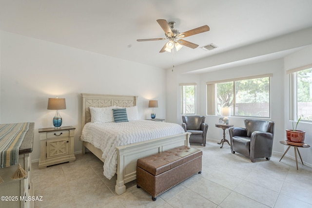 825 E Gunsight Mountain Pl, Sahuarita, AZ 85629 - bedroom featuring light tile patterned flooring, baseboards, and ceiling fan