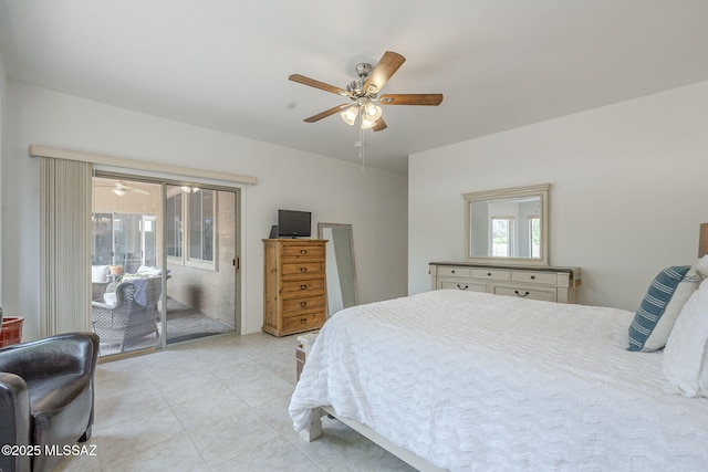 825 E Gunsight Mountain Pl, Sahuarita, AZ 85629 - bedroom featuring access to exterior, light tile patterned floors, and ceiling fan