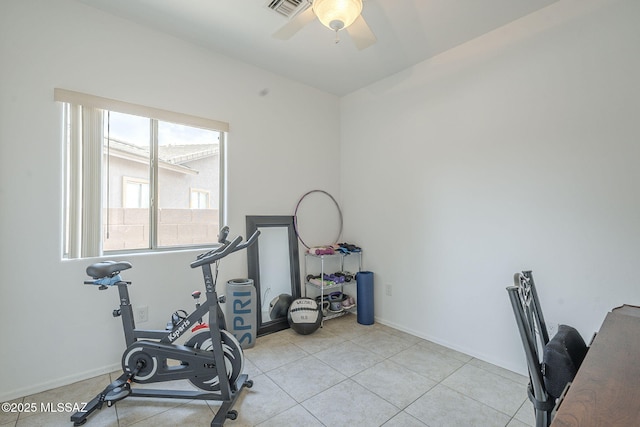 825 E Gunsight Mountain Pl, Sahuarita, AZ 85629 - exercise room with ceiling fan, baseboards, and tile patterned floors