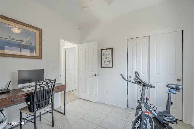 825 E Gunsight Mountain Pl, Sahuarita, AZ 85629 - office space with baseboards, light tile patterned flooring, and a ceiling fan