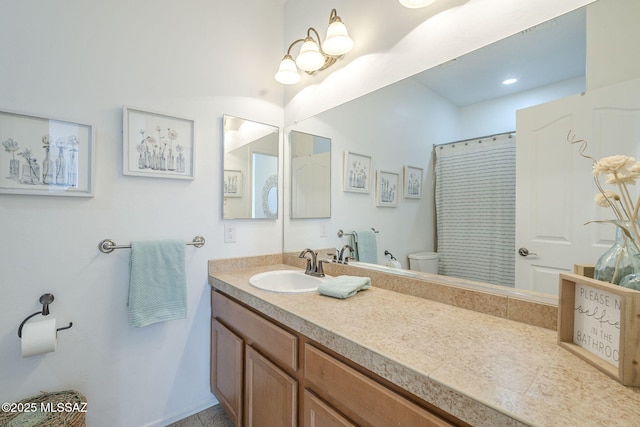 825 E Gunsight Mountain Pl, Sahuarita, AZ 85629 - full bathroom featuring toilet, vanity, and a shower with curtain