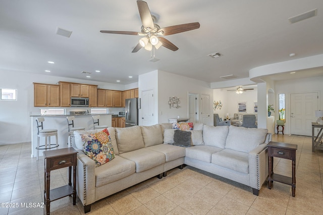 825 E Gunsight Mountain Pl, Sahuarita, AZ 85629 - living area featuring ceiling fan and recessed lighting