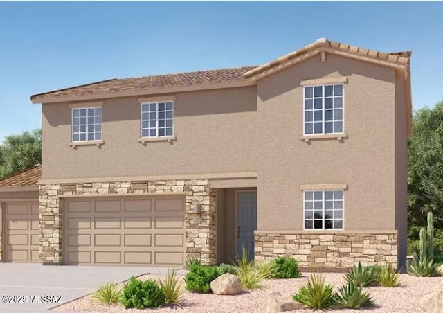 17572 S Ironwood Bend Dr, Vail, AZ 85641 - view of front of property with stone siding, stucco siding, a garage, and concrete driveway