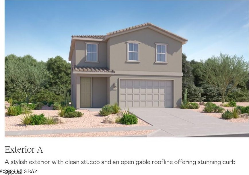 7021 W Star Garden Way, Tucson, AZ 85757 - view of front facade featuring stucco siding, a garage, concrete driveway, and a tile roof