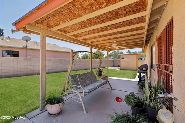 1861 W Sauvignon Dr, Tucson, AZ 85746 - view of patio featuring a storage unit, an outdoor structure, and central AC unit