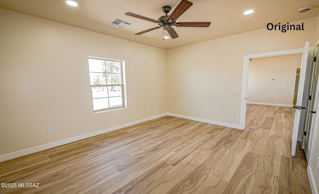 352 W Lee Trl, Safford, AZ 85546 - empty room with a ceiling fan, light wood-style flooring, recessed lighting, baseboards, and a smoke detector