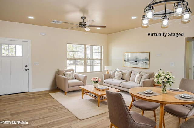 352 W Lee Trl, Safford, AZ 85546 - living room with a ceiling fan, light wood-style flooring, recessed lighting, and baseboards