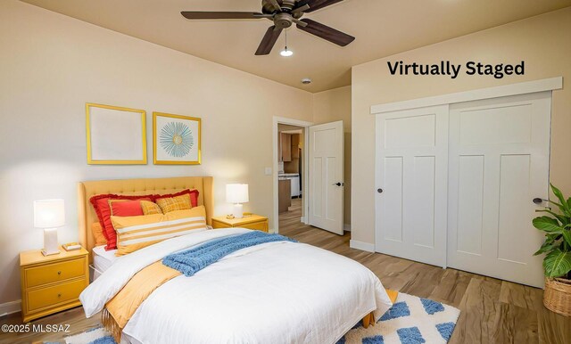 352 W Lee Trl, Safford, AZ 85546 - bedroom with wood finished floors, baseboards, a closet, and a ceiling fan