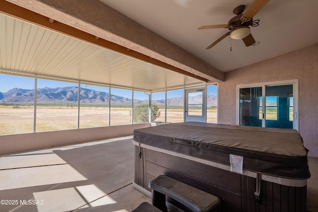 1176 W Trigger Ln, Cochise, AZ 85606 - sunroom with a jacuzzi, a mountain view, and ceiling fan