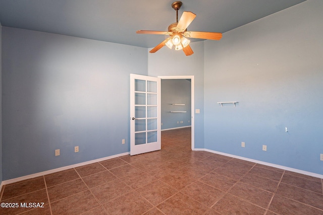 1176 W Trigger Ln, Cochise, AZ 85606 - unfurnished room with a ceiling fan, french doors, and baseboards