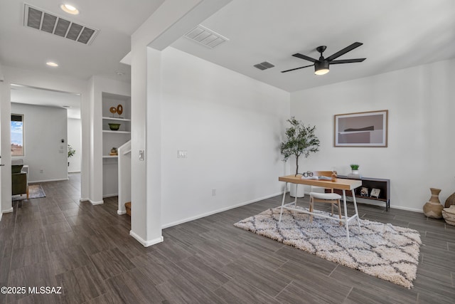 10215 E Bell Rock Trl, Tucson, AZ 85747 - home office with ceiling fan, recessed lighting, dark wood-style flooring, and baseboards