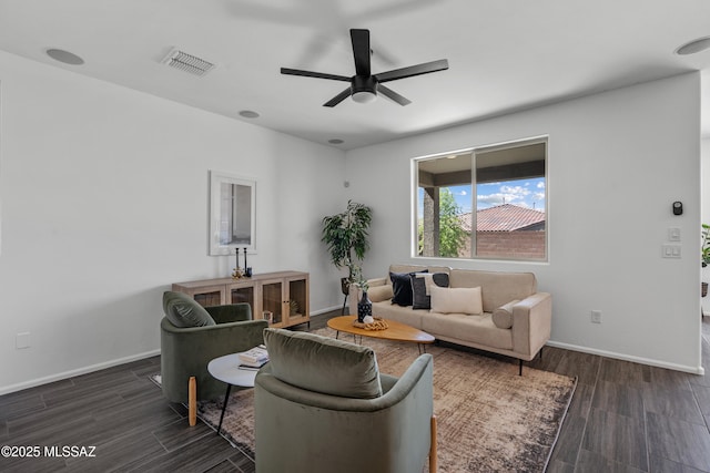 10215 E Bell Rock Trl, Tucson, AZ 85747 - living room with wood finished floors, ceiling fan, and baseboards