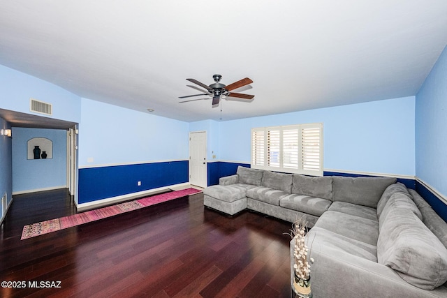 2607 E Adams St, Tucson, AZ 85716 - living area with wood finished floors, a ceiling fan, and baseboards