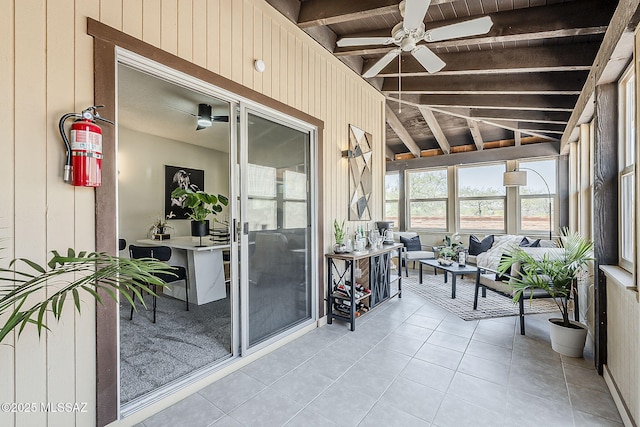 2756 S Via Del Bac, Green Valley, AZ 85622 - sunroom / solarium with ceiling fan, an outdoor living space, and beamed ceiling