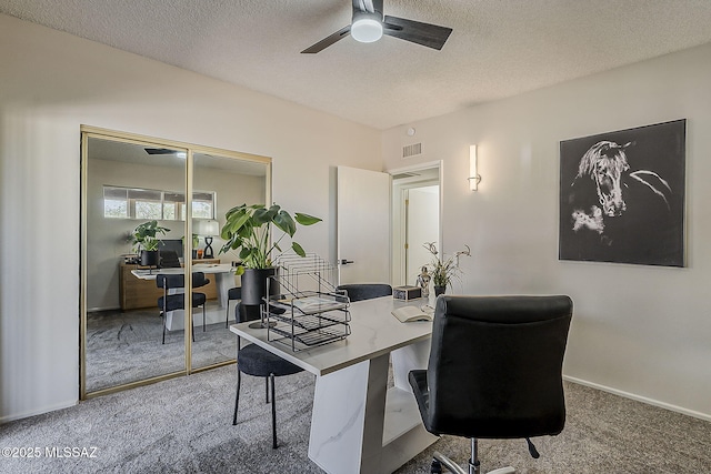 2756 S Via Del Bac, Green Valley, AZ 85622 - office area with carpet, ceiling fan, a textured ceiling, and baseboards