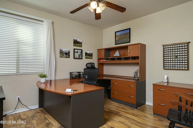 368 W Sacaton Canyon Dr, Oro Valley, AZ 85755 - home office featuring a ceiling fan and wood finished floors