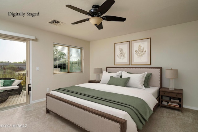 368 W Sacaton Canyon Dr, Oro Valley, AZ 85755 - bedroom featuring light carpet, access to outside, and a ceiling fan