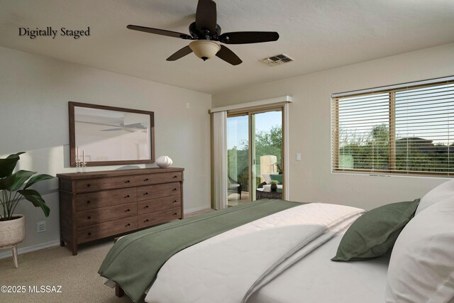 368 W Sacaton Canyon Dr, Oro Valley, AZ 85755 - carpeted bedroom with access to outside and a ceiling fan