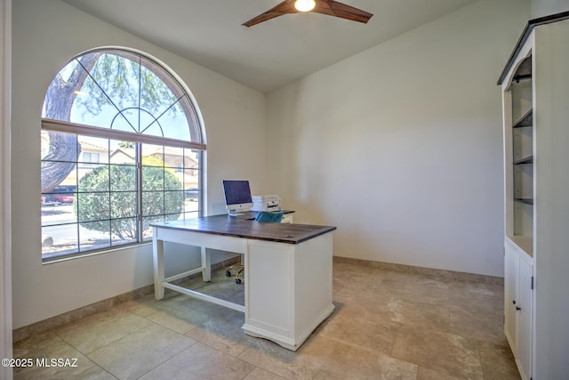 218 W Milbrae Springs Dr, Oro Valley, AZ 85755 - office area with a ceiling fan and baseboards