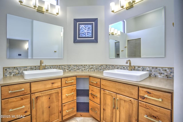 218 W Milbrae Springs Dr, Oro Valley, AZ 85755 - full bathroom featuring double vanity and backsplash