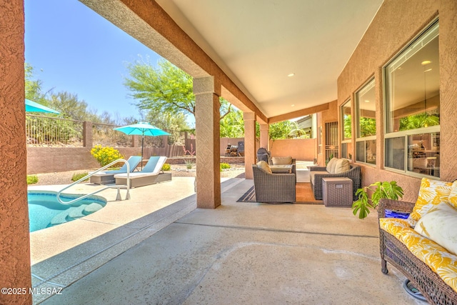 218 W Milbrae Springs Dr, Oro Valley, AZ 85755 - fenced backyard with an outdoor living space and a patio