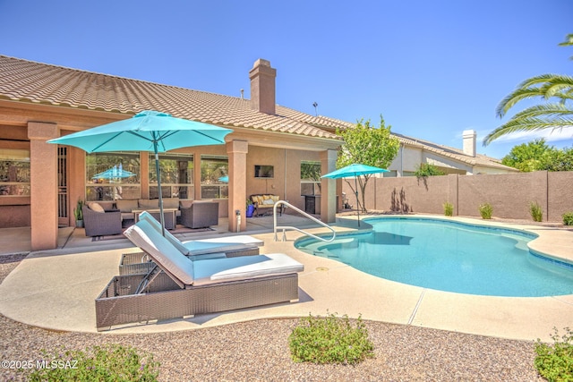 218 W Milbrae Springs Dr, Oro Valley, AZ 85755 - view of swimming pool with an outdoor living space and a patio area