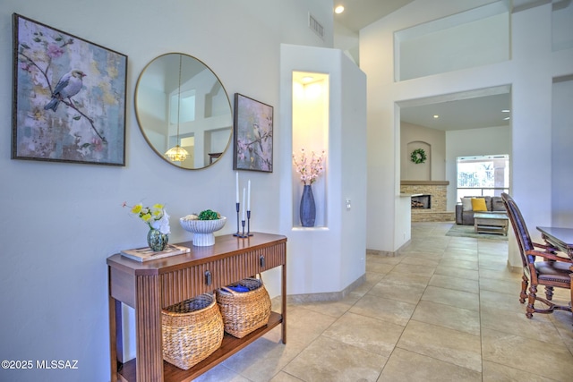 218 W Milbrae Springs Dr, Oro Valley, AZ 85755 - corridor with baseboards, recessed lighting, and a towering ceiling