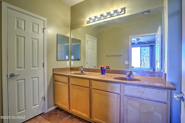 11113 N Rams Horn Trl N, Oro Valley, AZ 85737 - full bath featuring double vanity, tile patterned floors, and ceiling fan