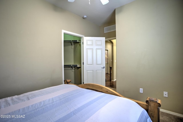 11113 N Rams Horn Trl N, Oro Valley, AZ 85737 - carpeted bedroom with baseboards, a closet, and a ceiling fan