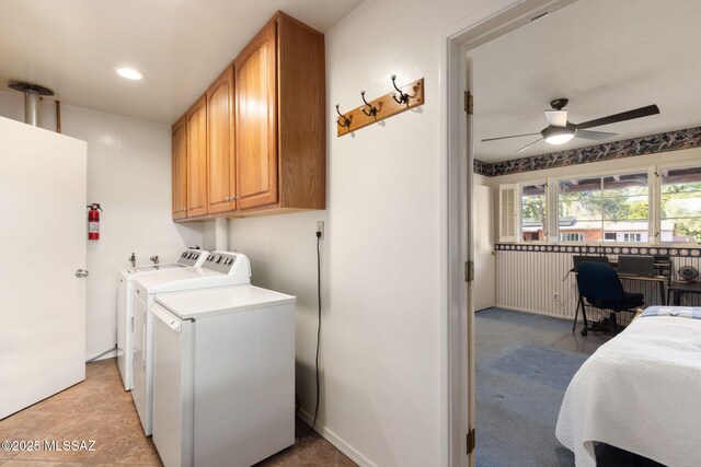 2826 E Kleindale Rd, Tucson, AZ 85716 - laundry area with washing machine and clothes dryer, cabinet space, a ceiling fan, and recessed lighting