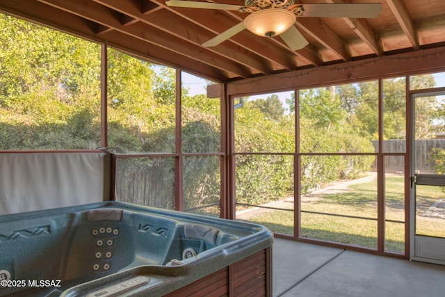 2826 E Kleindale Rd, Tucson, AZ 85716 - sunroom with ceiling fan and a hot tub