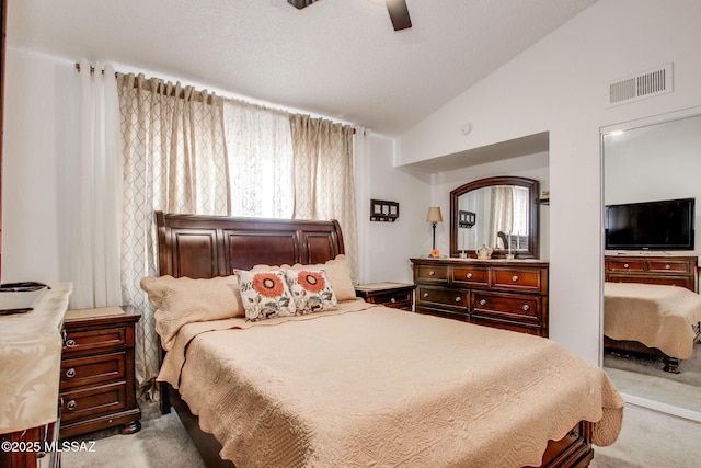 10095 E Autumnwind Pl, Tucson, AZ 85730 - carpeted bedroom with vaulted ceiling and ceiling fan