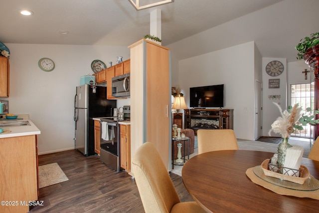 10095 E Autumnwind Pl, Tucson, AZ 85730 - kitchen featuring stainless steel appliances, dark wood-style floors, light countertops, a sink, and recessed lighting