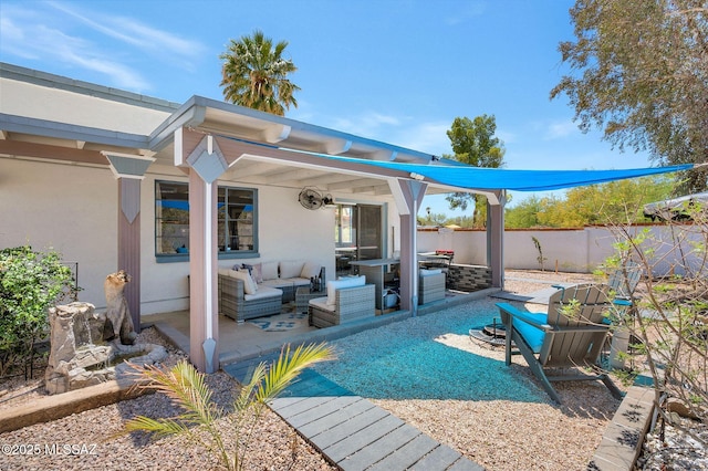 210 S Abrego Dr, Green Valley, AZ 85614 - view of patio / terrace with an outdoor hangout area and fence