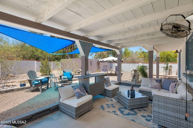 210 S Abrego Dr, Green Valley, AZ 85614 - view of patio with outdoor lounge area and a fenced backyard