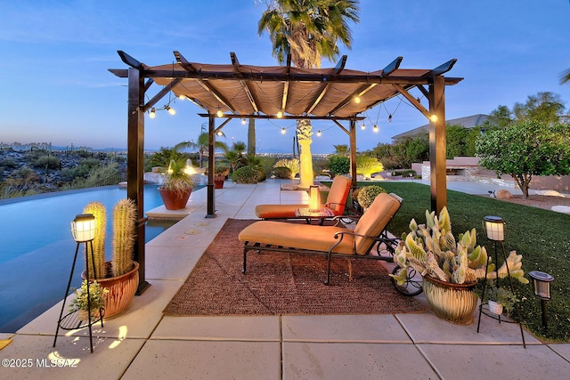 view of patio featuring an outdoor fire pit and a pergola