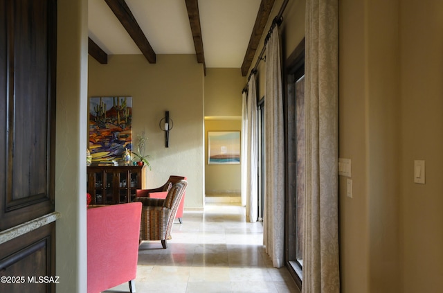 9971 N Desert Sky Rd, Oro Valley, AZ 85737 - hallway with beam ceiling and tile patterned floors