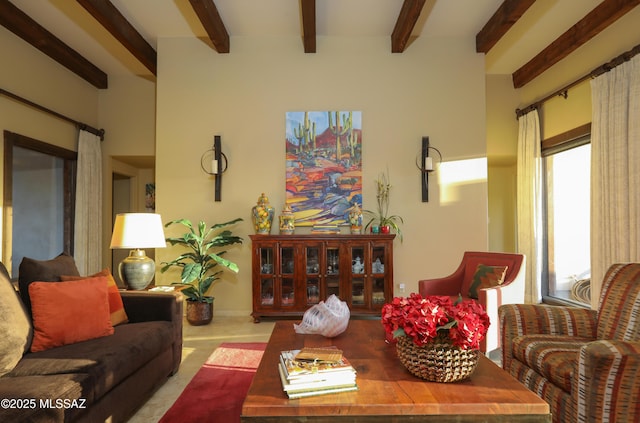 9971 N Desert Sky Rd, Oro Valley, AZ 85737 - living area with beam ceiling and baseboards