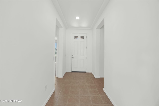 62742 E Oakwood Dr, Saddlebrooke, AZ 85739 - hallway with baseboards, recessed lighting, crown molding, and tile patterned flooring