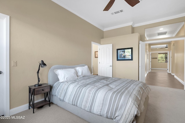 1808 W Quartz Rock Pl, Tucson, AZ 85737 - bedroom featuring carpet, crown molding, a ceiling fan, and baseboards