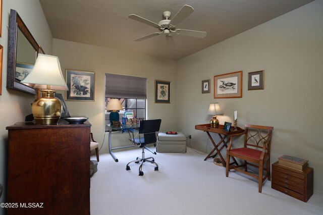 7020 N Chaparral Ave, Tucson, AZ 85718 - home office with carpet floors and ceiling fan