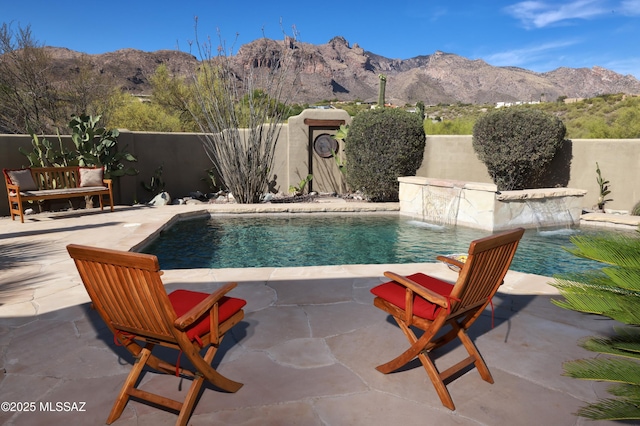 7020 N Chaparral Ave, Tucson, AZ 85718 - view of pool featuring a mountain view, a patio, and a fenced backyard