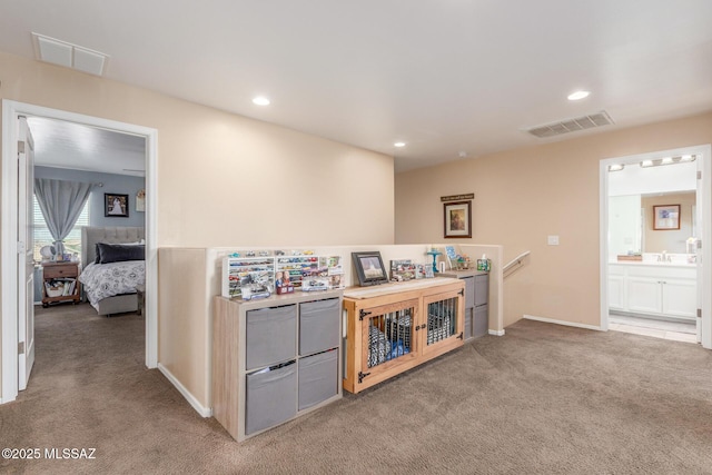 14247 E Axle Dr, Vail, AZ 85641 - hallway featuring carpet, a sink, recessed lighting, baseboards, and an upstairs landing