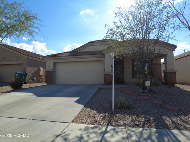 6700 S Stone Fly Dr, Tucson, AZ 85757 - ranch-style house featuring a garage, stucco siding, driveway, and a tile roof