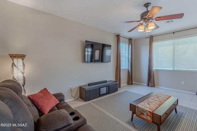10487 S Cutting Horse Dr, Vail, AZ 85641 - living area featuring ceiling fan, baseboards, and light tile patterned floors